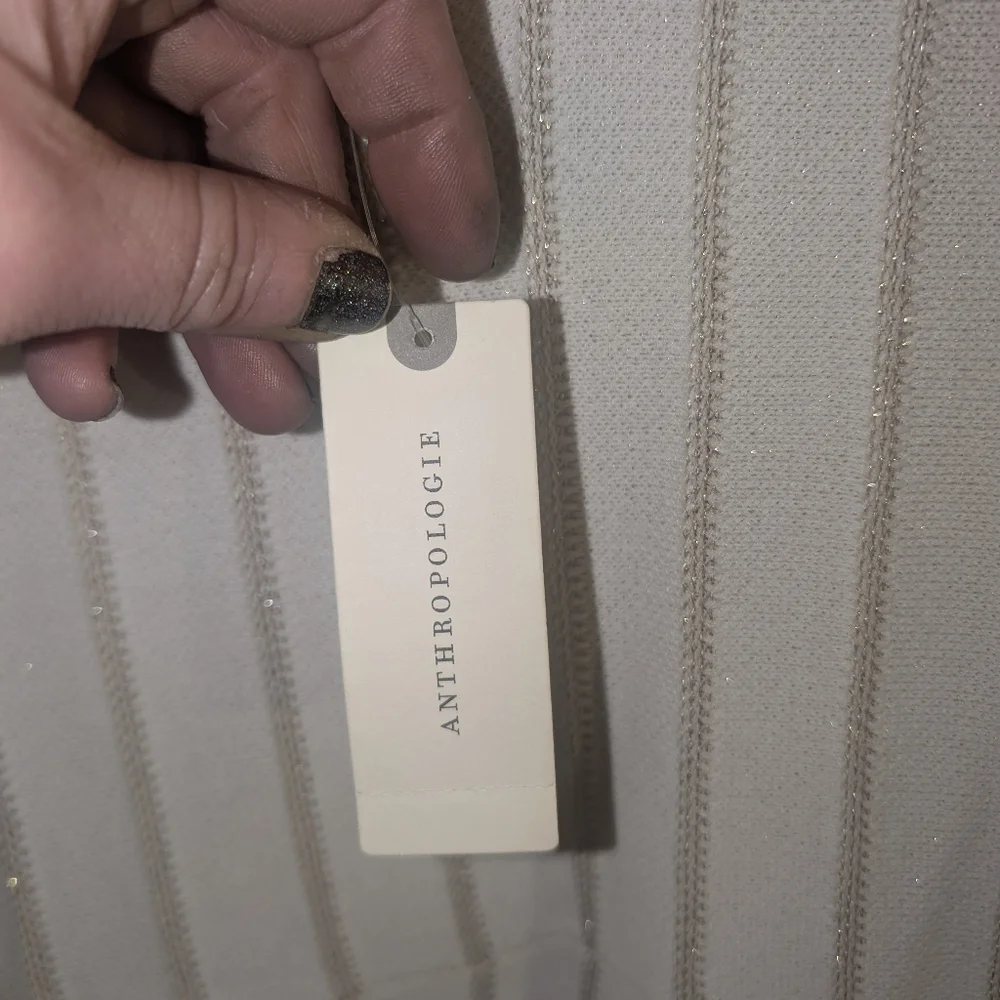 Anthropologie White/Gold Pleated Drop Waist Knit Midi Dress - Picture 3 of 8